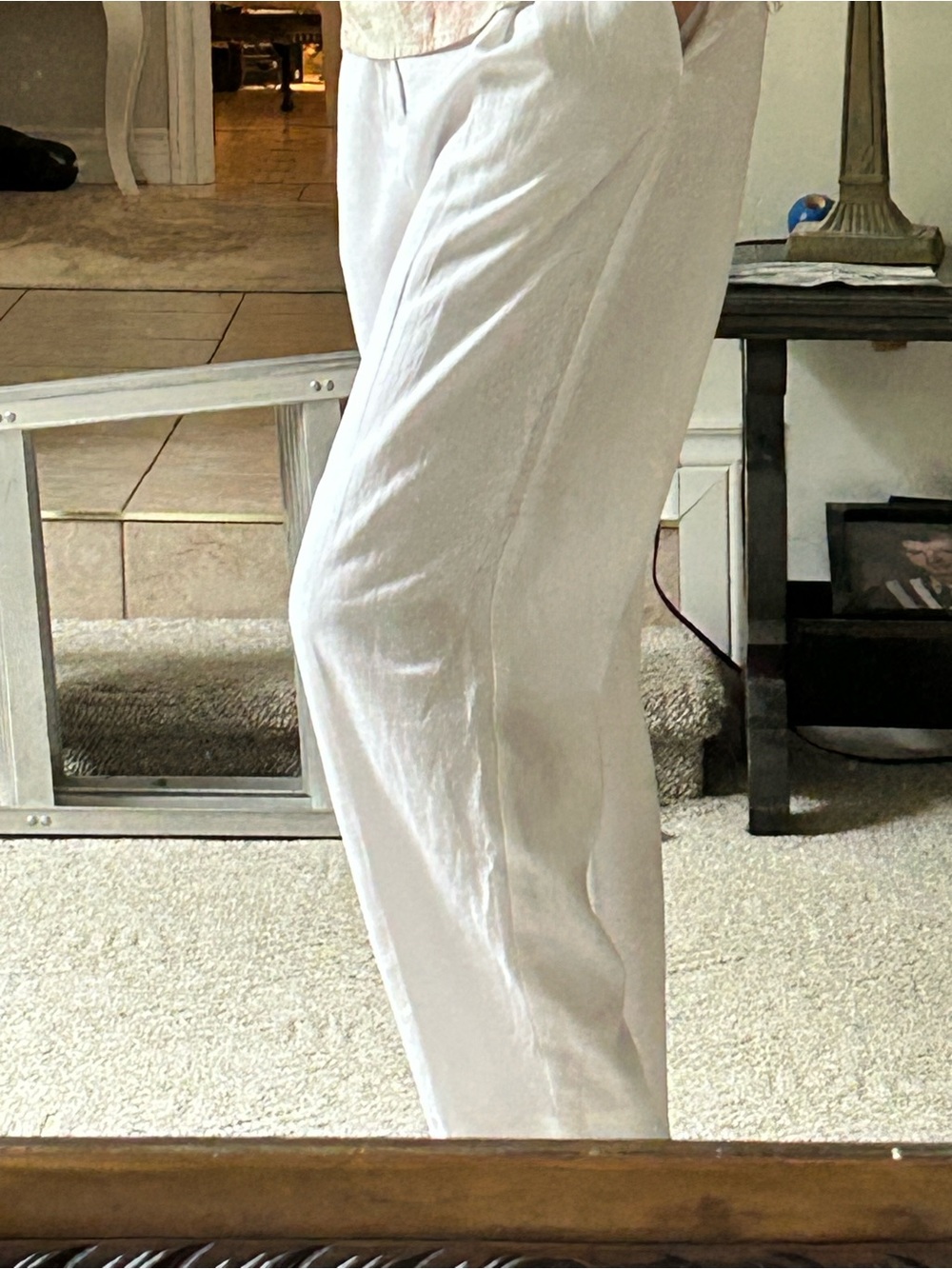 Zara White Pleated Front Linen blend office pants Trousers